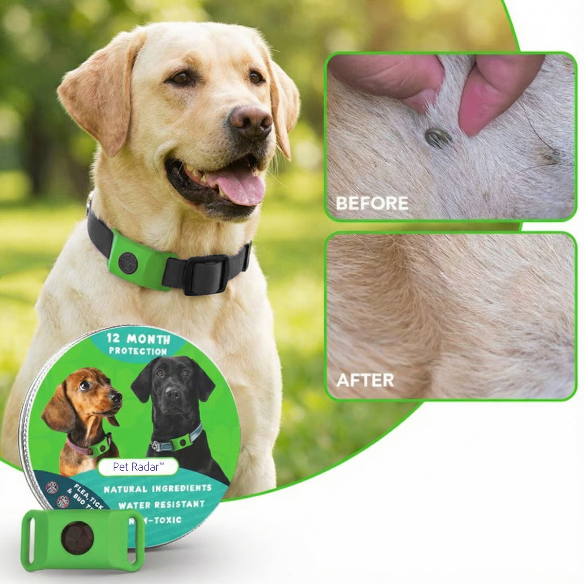 Pet Radar™ - Placa natural contra pulgas y garrapatas para perros - 12 meses